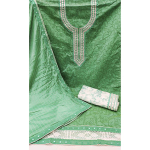 Green Festive Wear Print With Embroidered Chanderi Dress Material - Peachmode