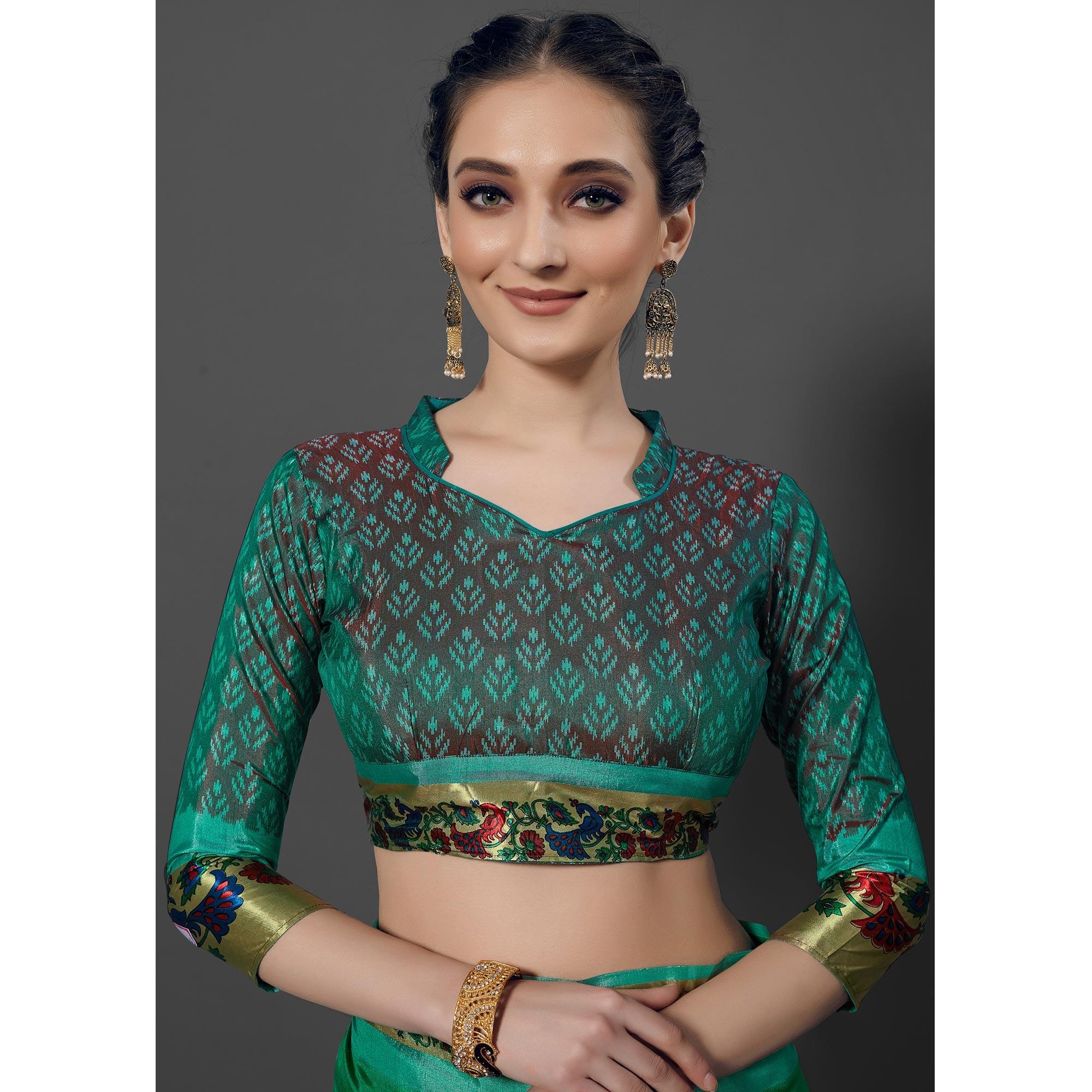 Green Festive Wear Printed Dhakai Silk Saree - Peachmode