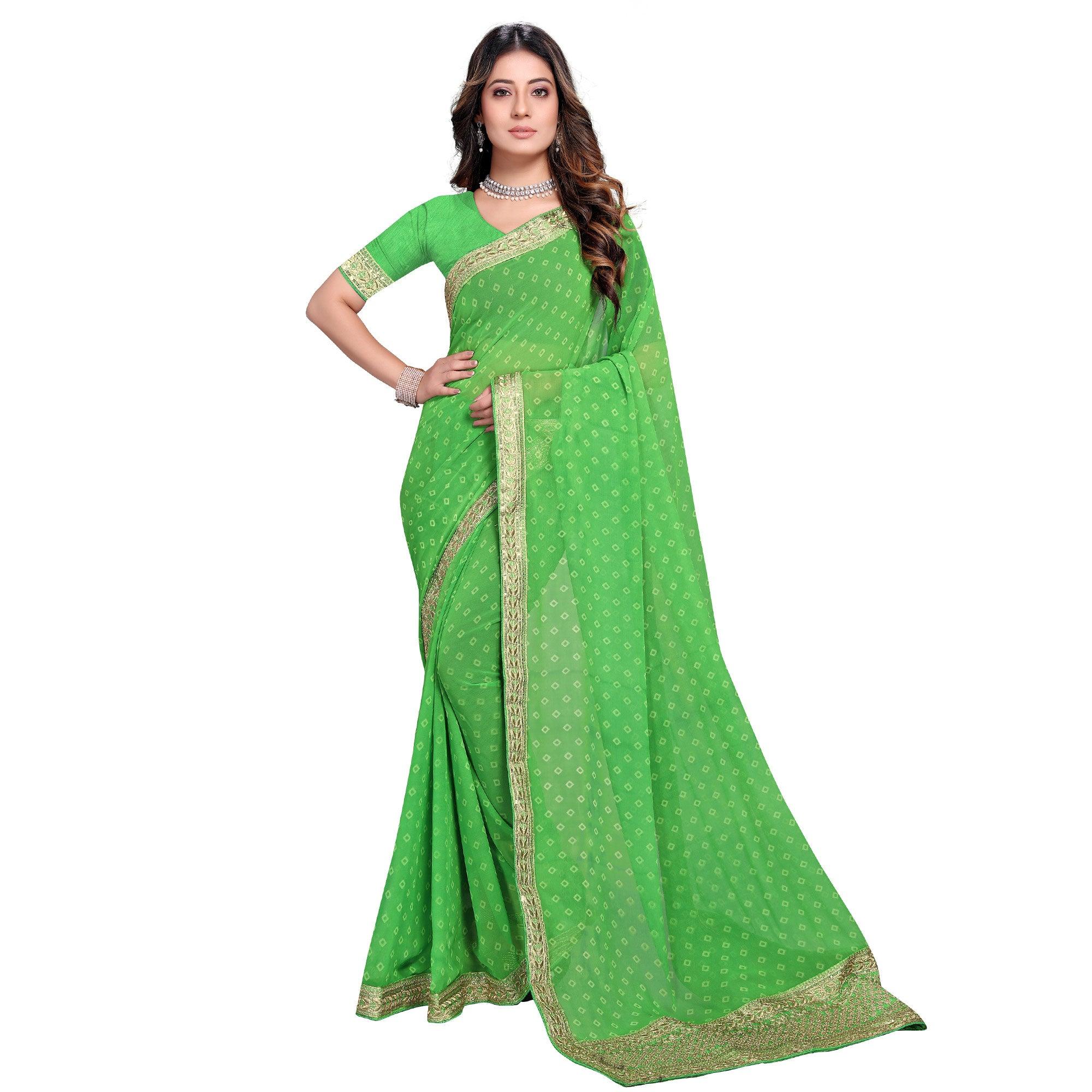 Green Festive Wear Printed Georgette Saree - Peachmode