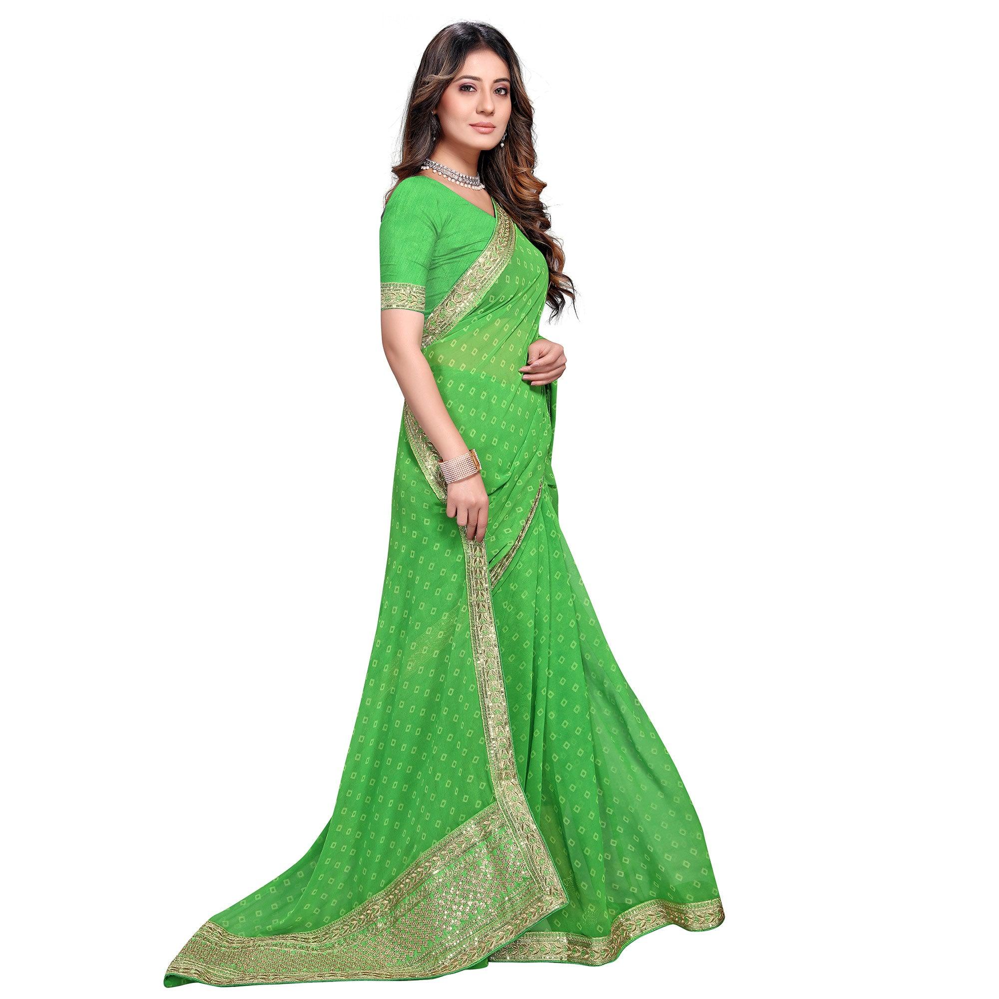 Green Festive Wear Printed Georgette Saree - Peachmode