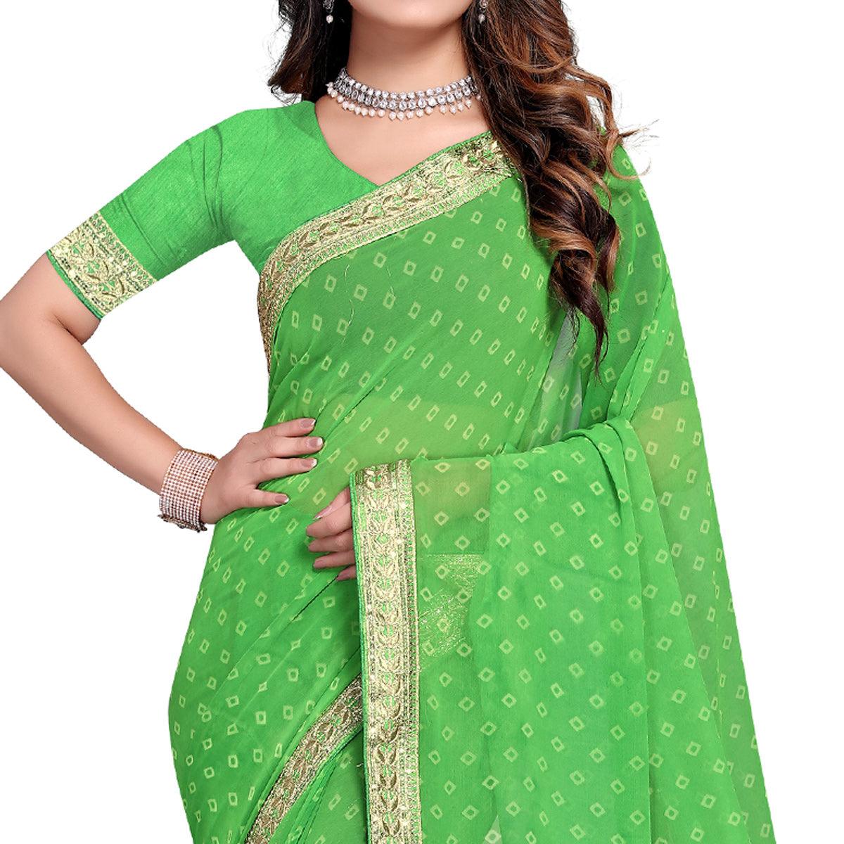 Green Festive Wear Printed Georgette Saree - Peachmode