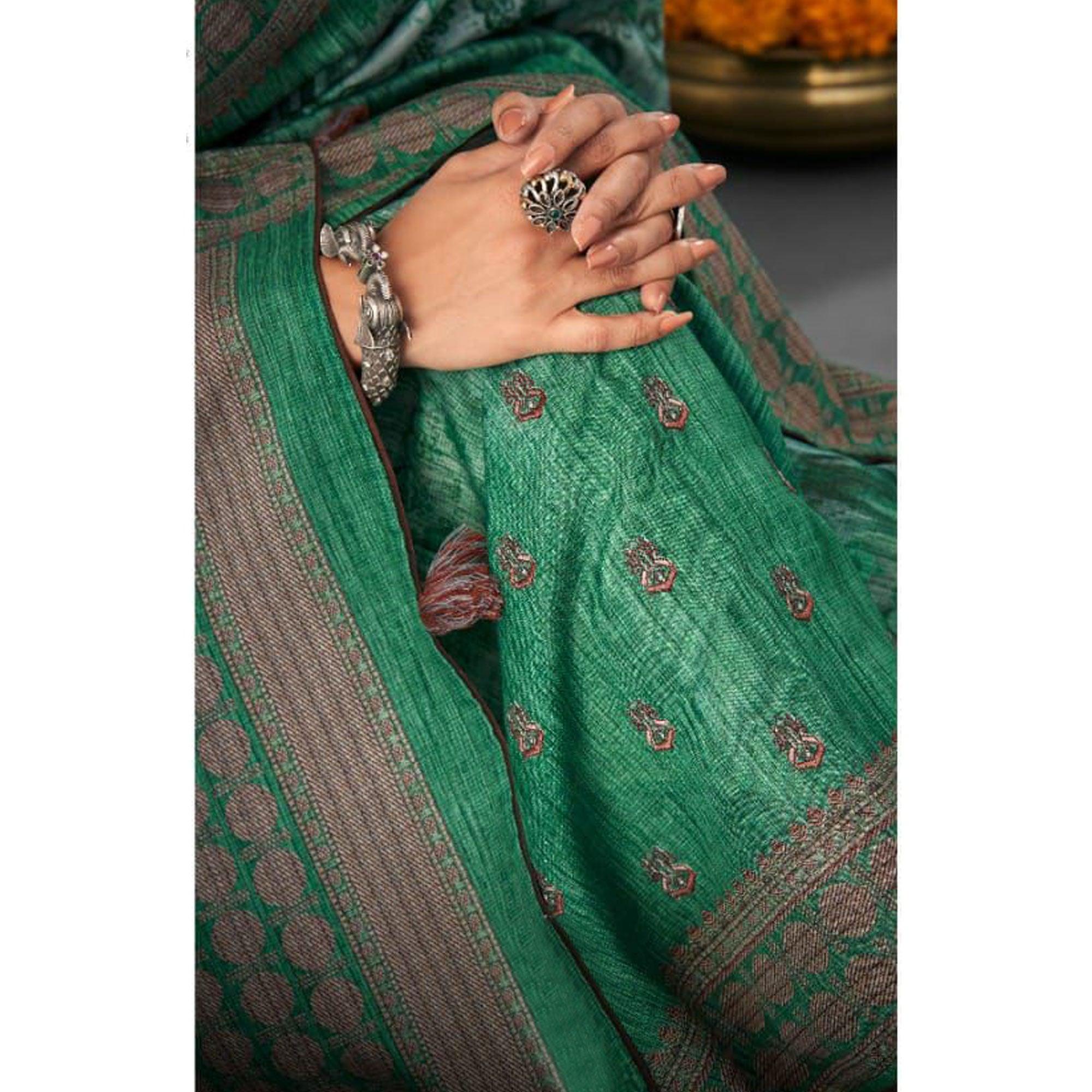 Green Festive Wear Printed Silk Saree - Peachmode