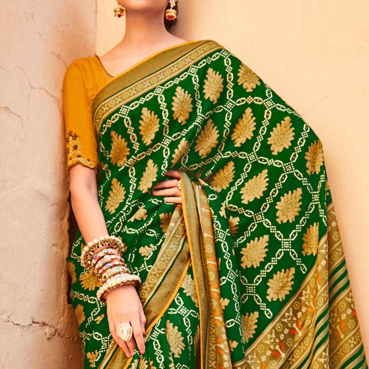 Green Festive Wear Printed Silk Saree - Peachmode