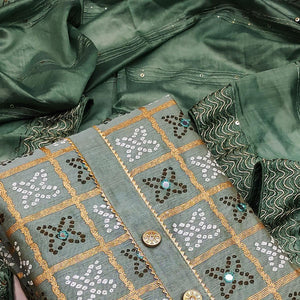 Green Festive Wear Printed With Handwork Modal Dress Material - Peachmode
