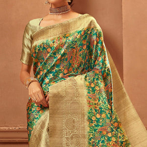 Green Festive Wear Pure Digital Prints Jacquard Silk Saree - Peachmode