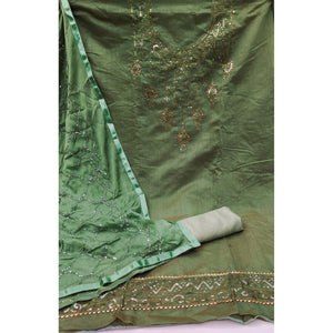 Green Festive Wear Sequence Embroidered Chanderi Dress Material - Peachmode