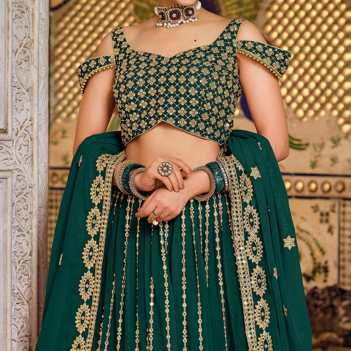 Green Festive Wear Sequence Embroidered Georgette Lehenga Choli - Peachmode