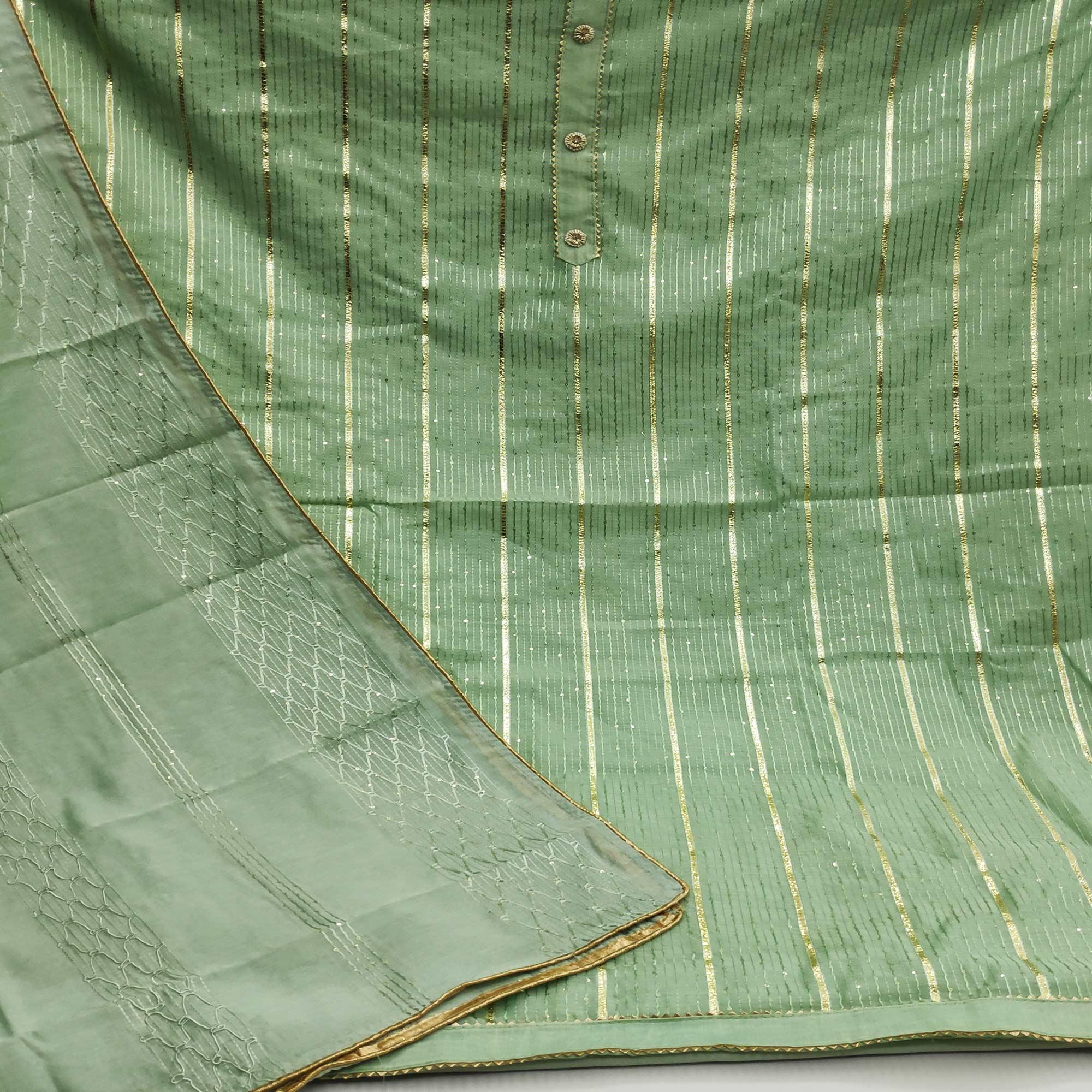 Green Festive Wear Sequence Embroidered Modal Dress Material - Peachmode