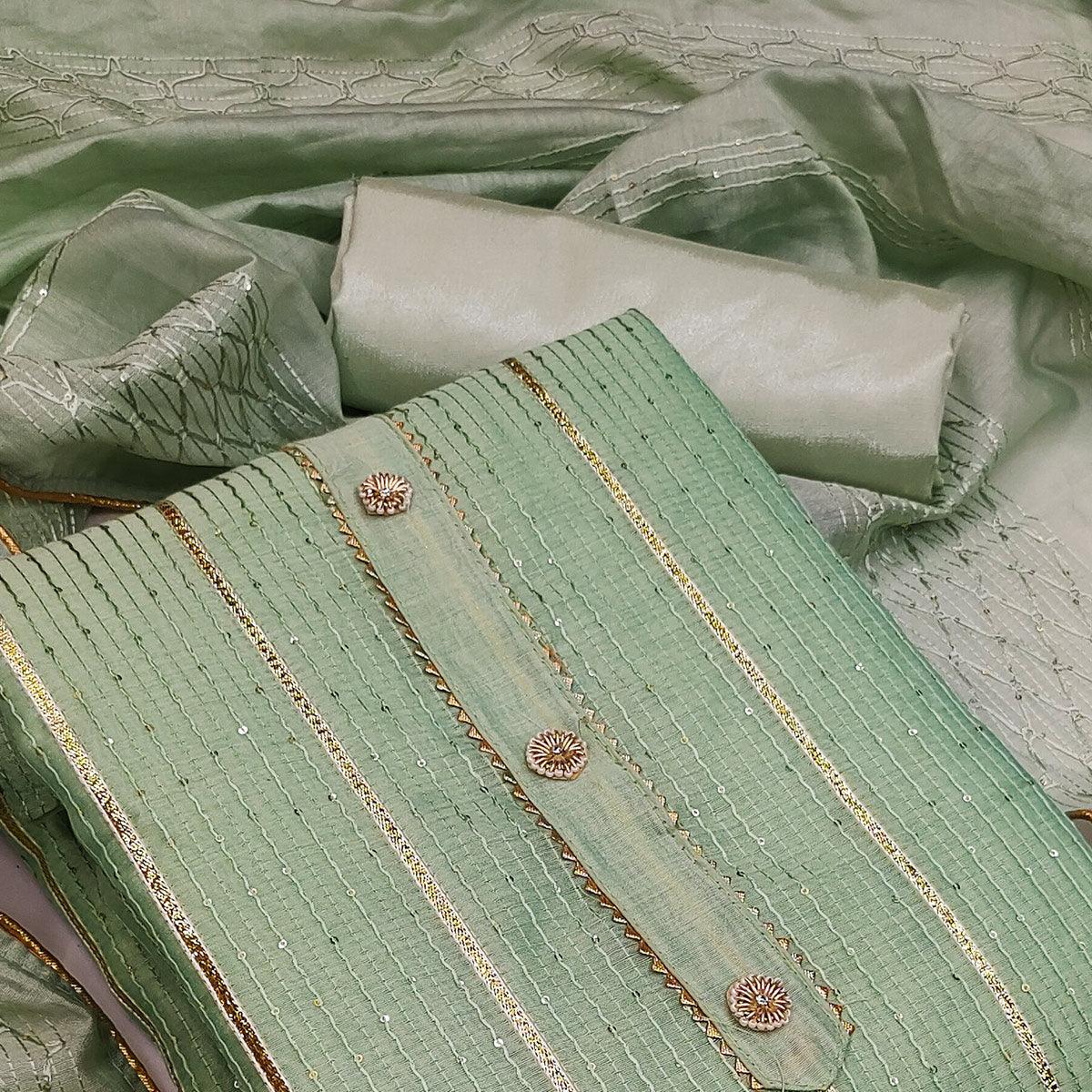 Green Festive Wear Sequence Embroidered Modal Dress Material - Peachmode
