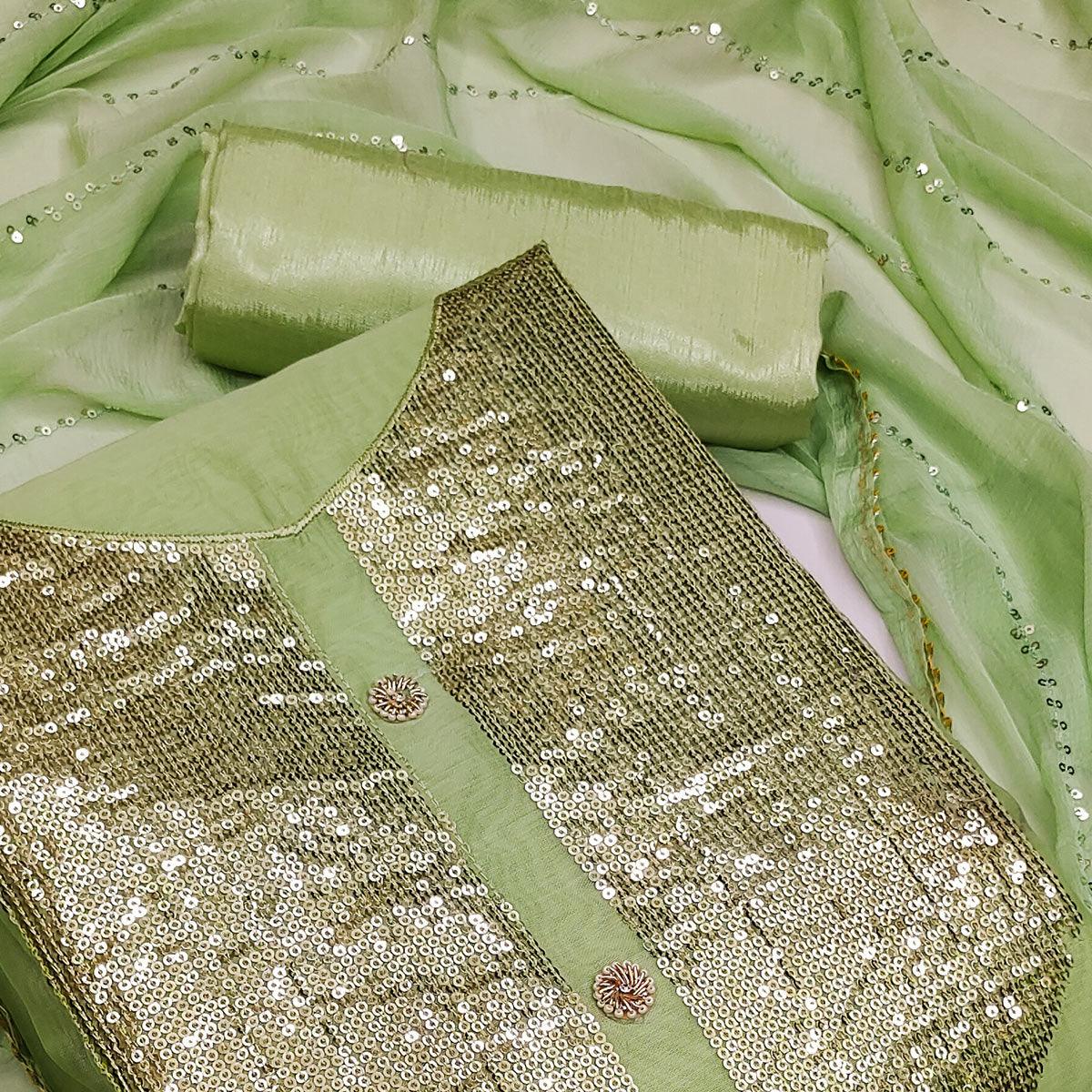 Green Festive Wear Sequence With Handwork Modal Dress Material - Peachmode