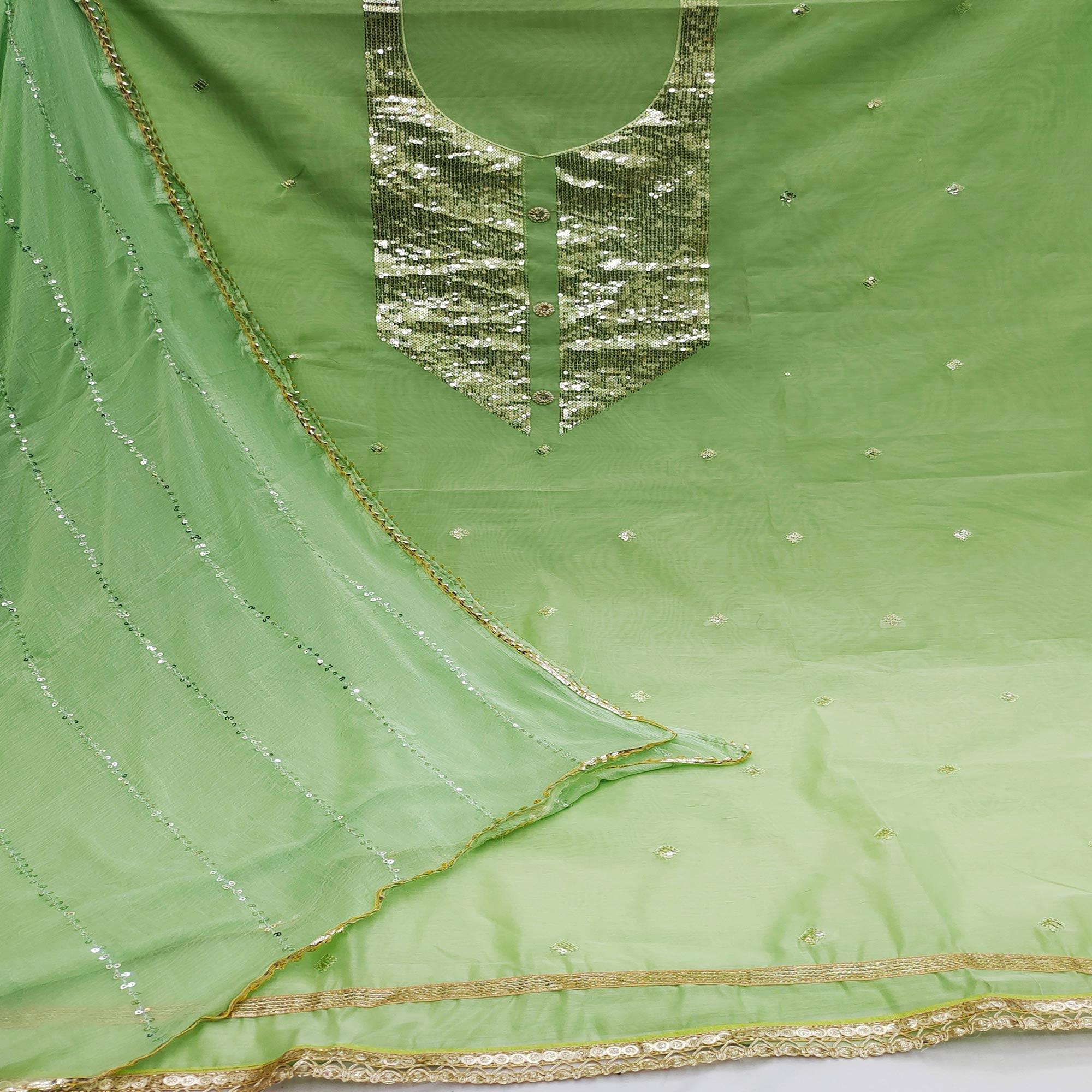 Green Festive Wear Sequence With Handwork Modal Dress Material - Peachmode