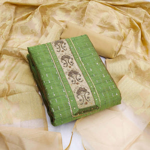 Green Festive Wear Sequence Work Chanderi Dress Material - Peachmode