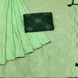 Green Festive Wear Sequence Work Chiffon Saree - Peachmode