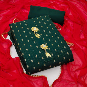 Green Festive Wear Sequence Work Cotton Dress Material - Peachmode