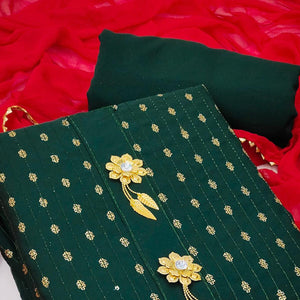 Green Festive Wear Sequence Work Cotton Dress Material - Peachmode