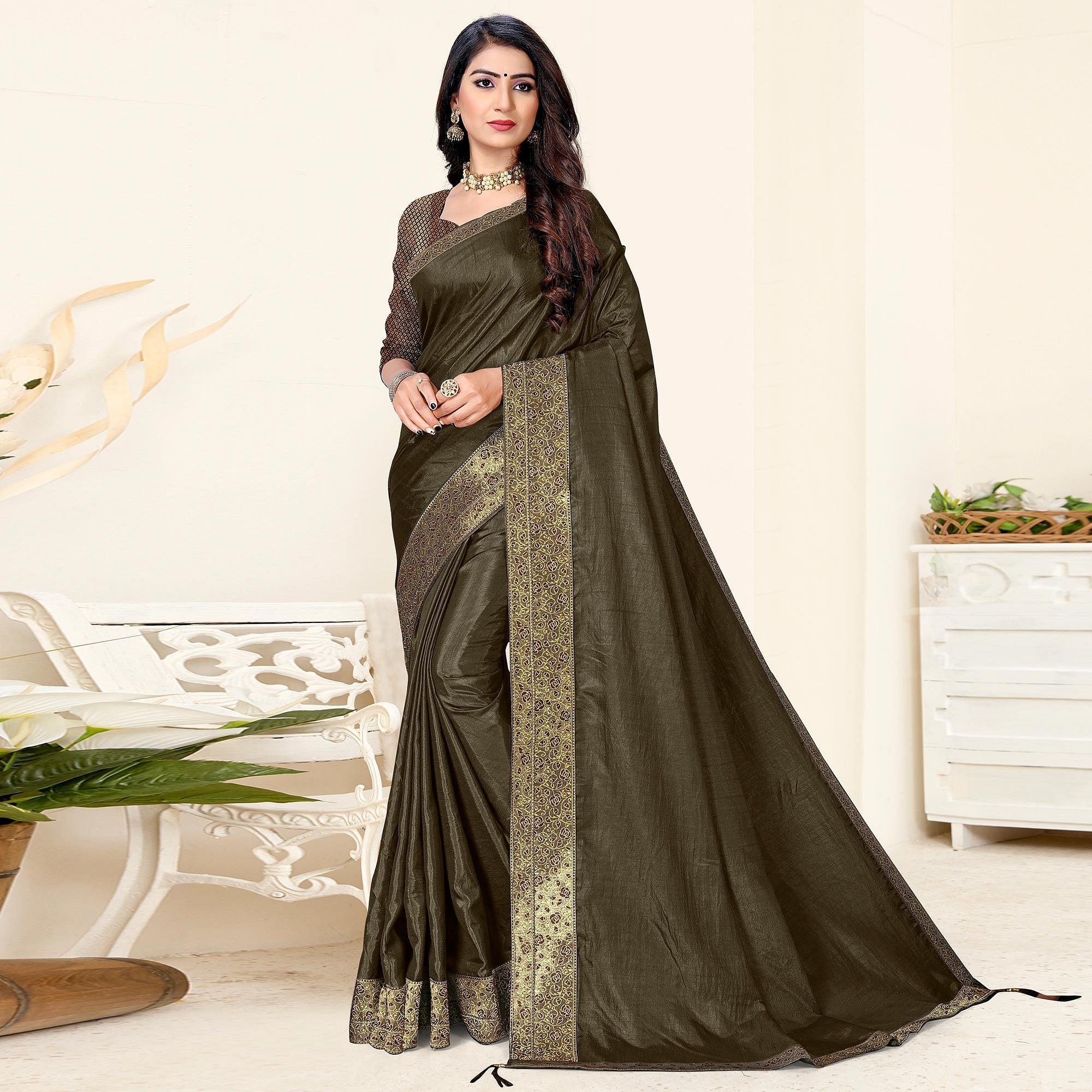 Green Festive Wear Solid Art Silk Saree - Peachmode