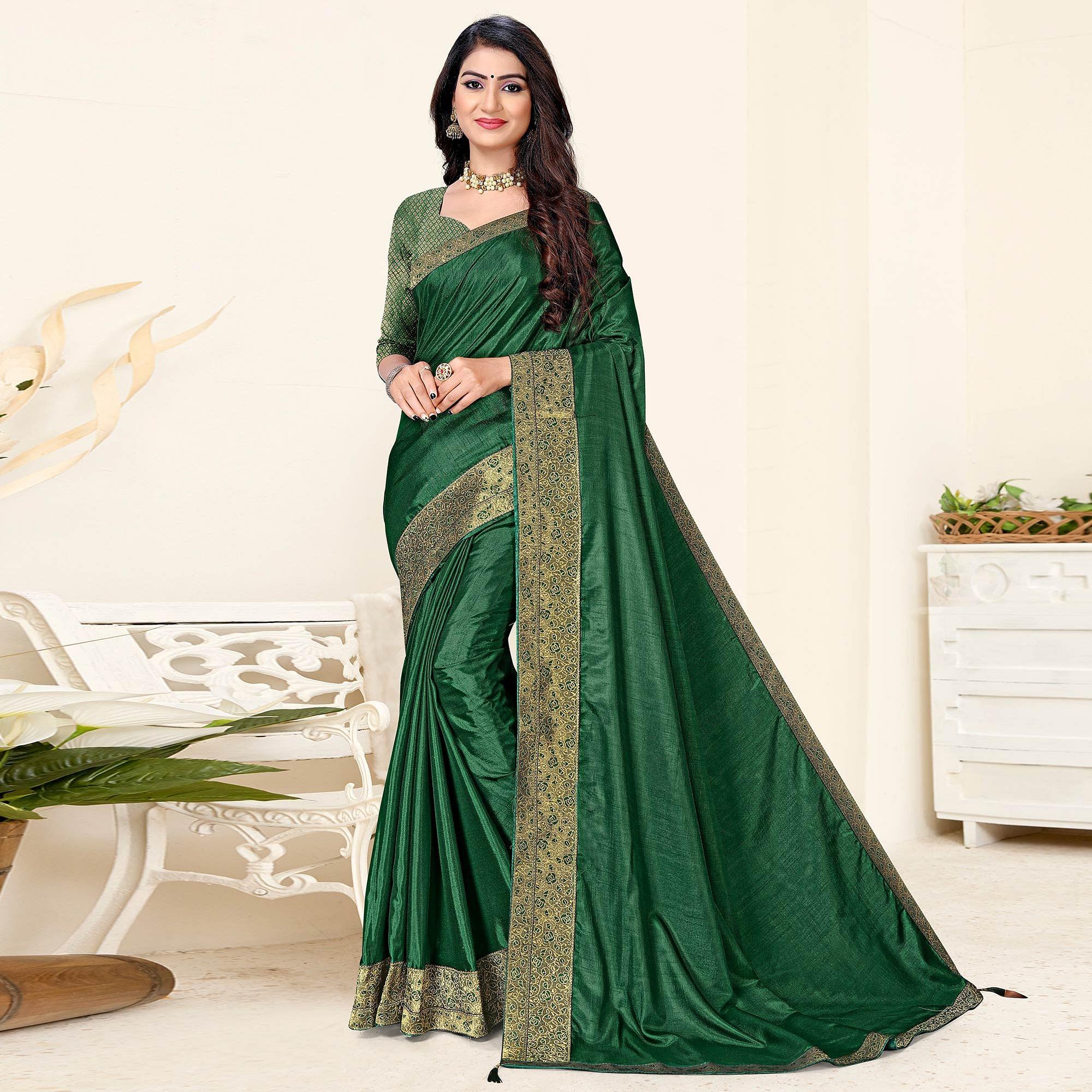 Green Festive Wear Solid Art Silk Saree - Peachmode