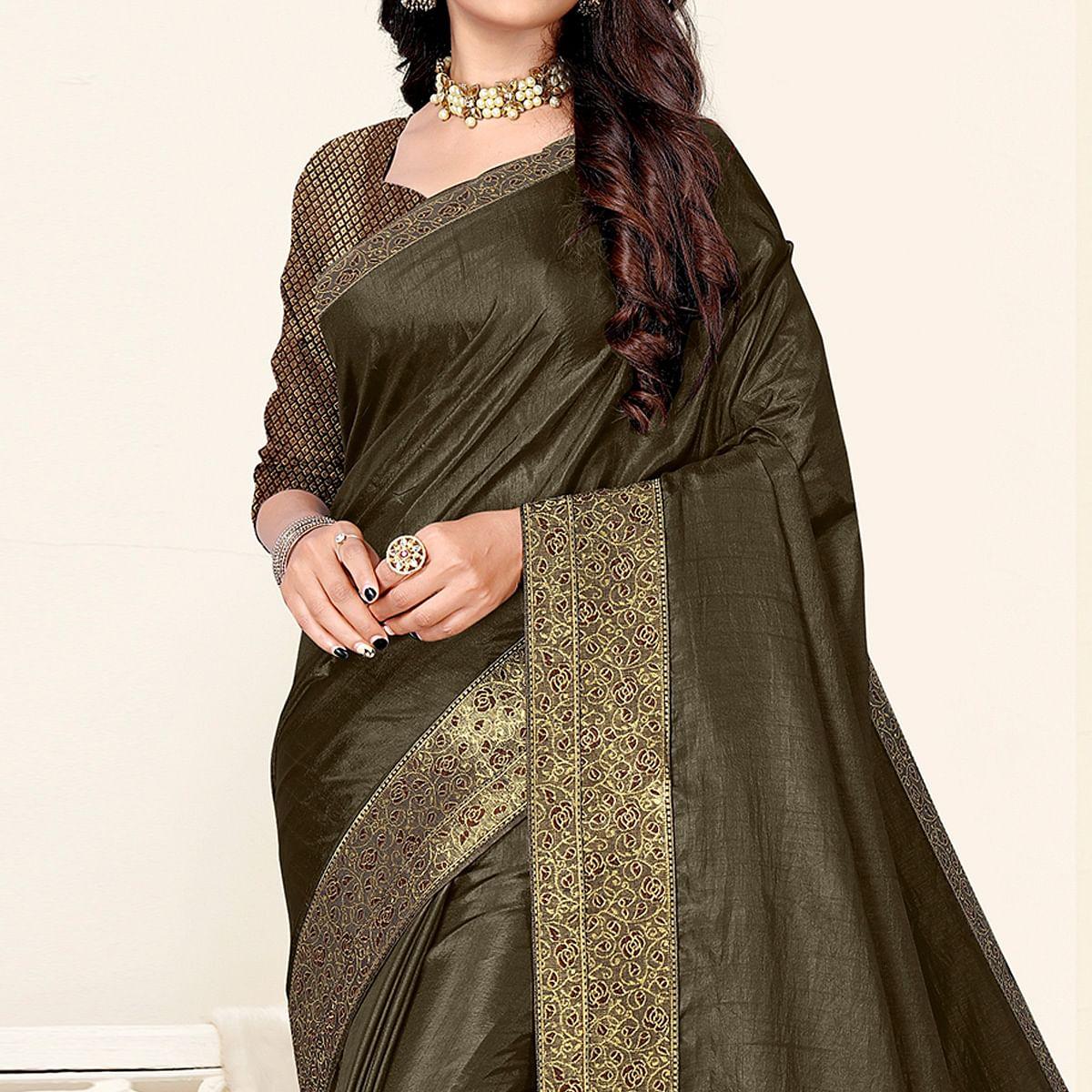 Green Festive Wear Solid Art Silk Saree - Peachmode