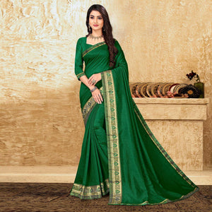 Green Festive Wear Solid Vichitra Silk Saree - Peachmode