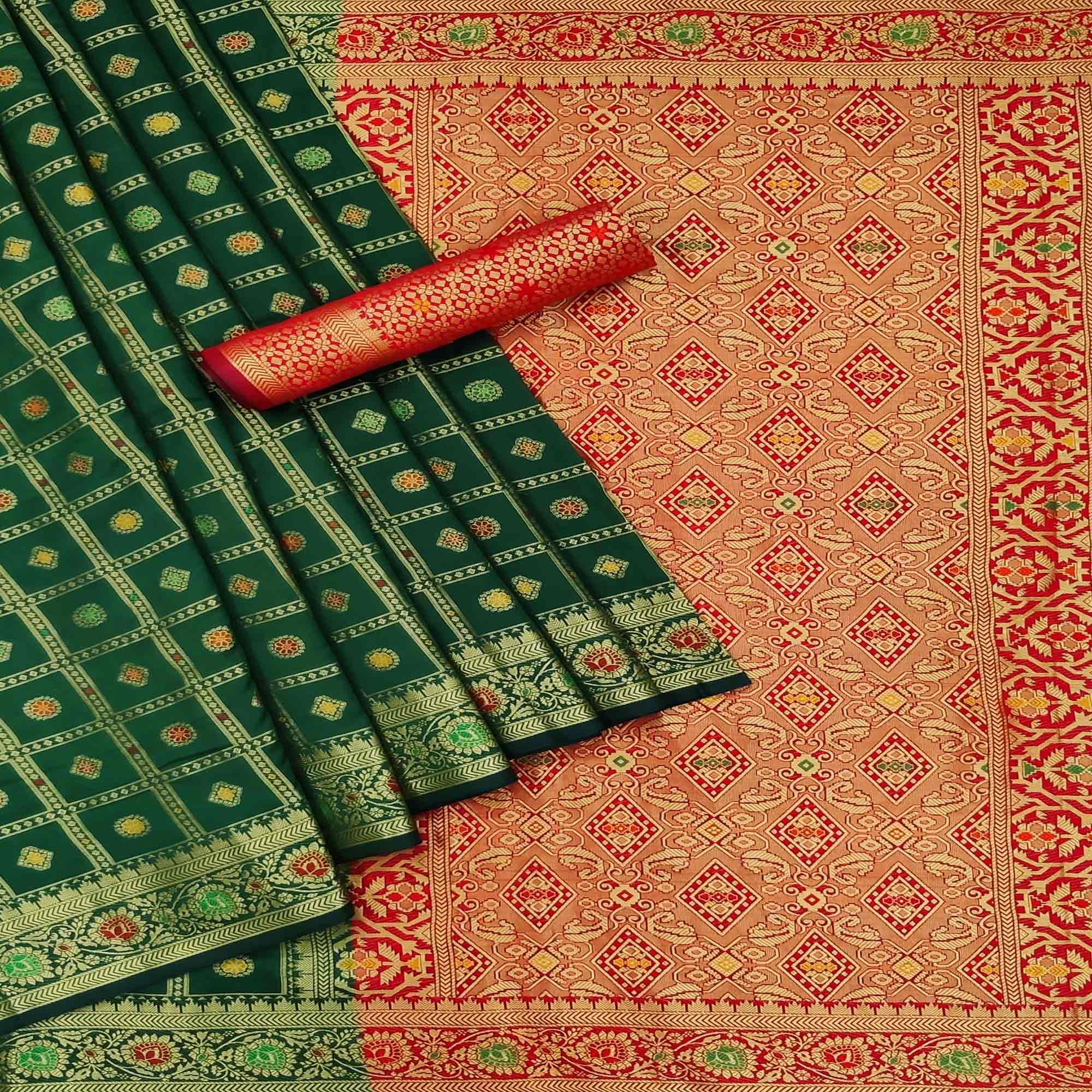 Green Festive Wear Weaving Silk Saree - Peachmode