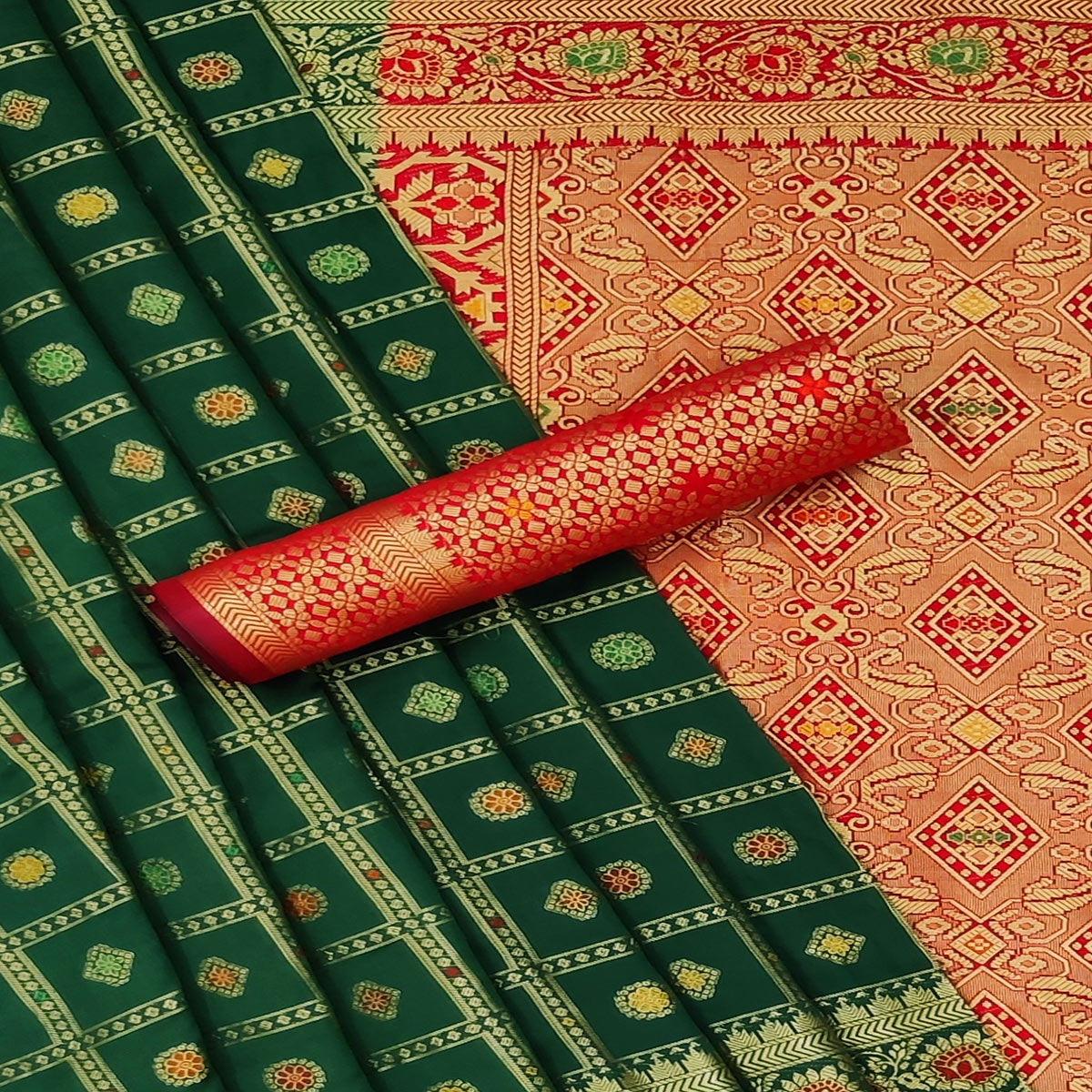 Green Festive Wear Weaving Silk Saree - Peachmode