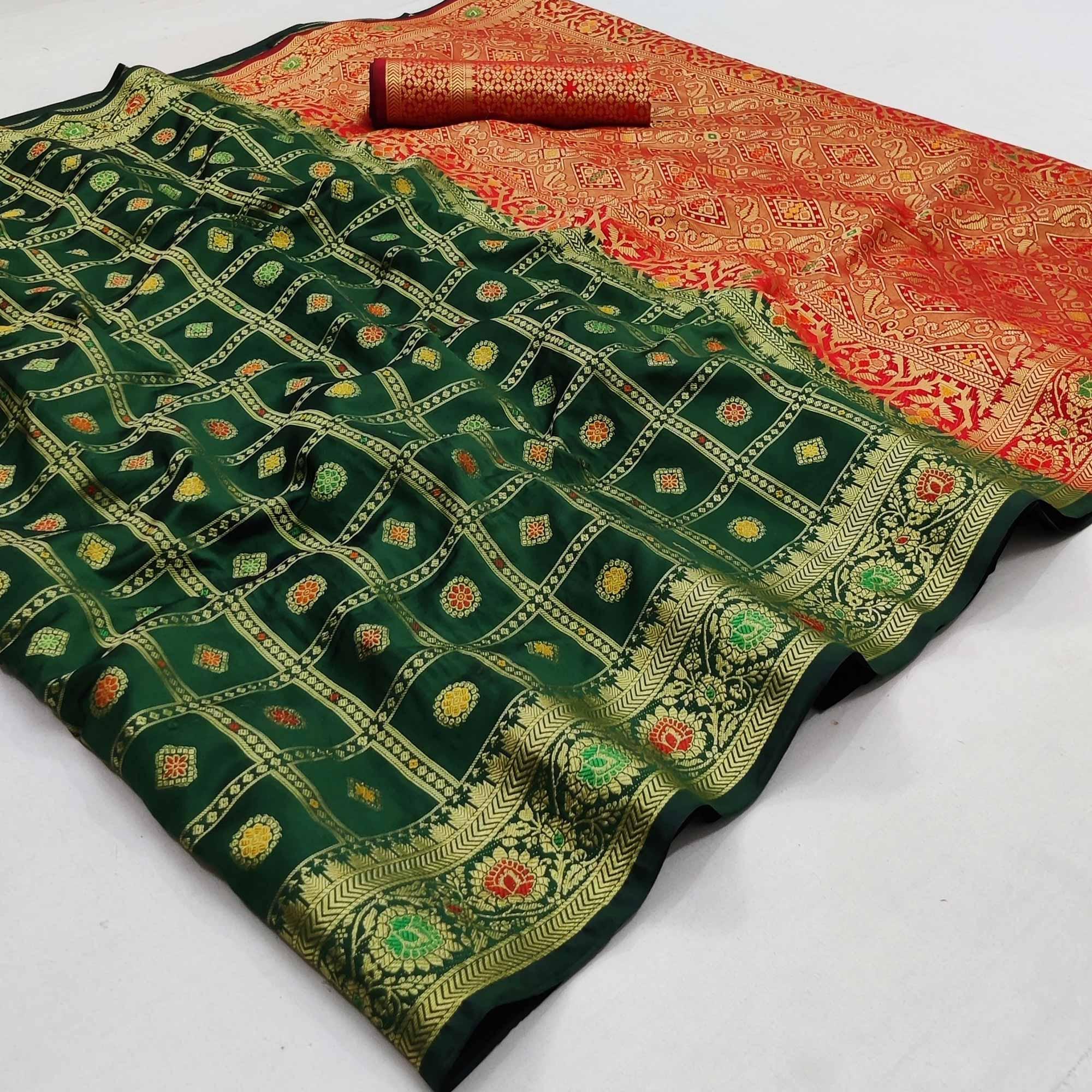 Green Festive Wear Weaving Silk Saree - Peachmode
