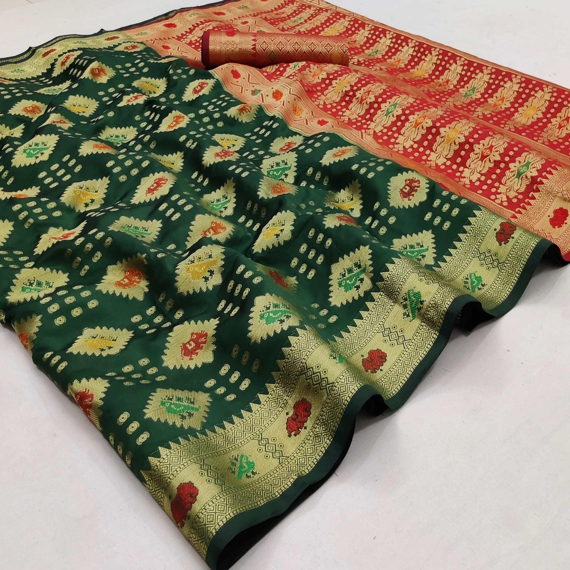 Green Festive Wear Weaving Silk Saree - Peachmode