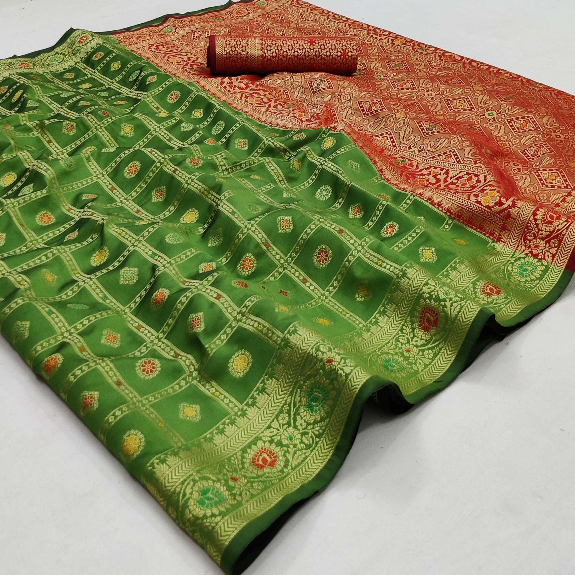 Green Festive Wear Weaving Silk Saree - Peachmode