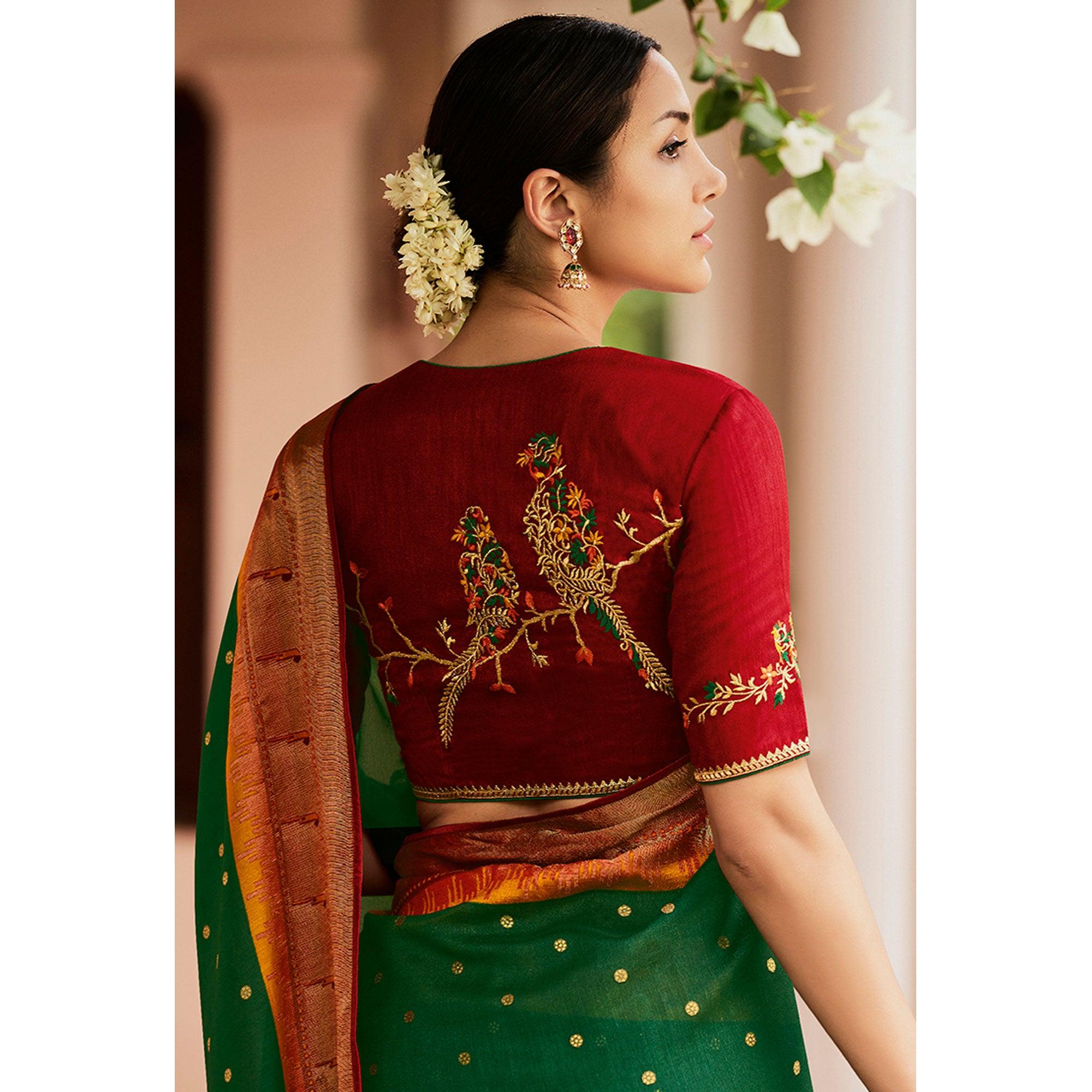 Green Festive Wear Woven & Printed Paithani Silk Saree - Peachmode