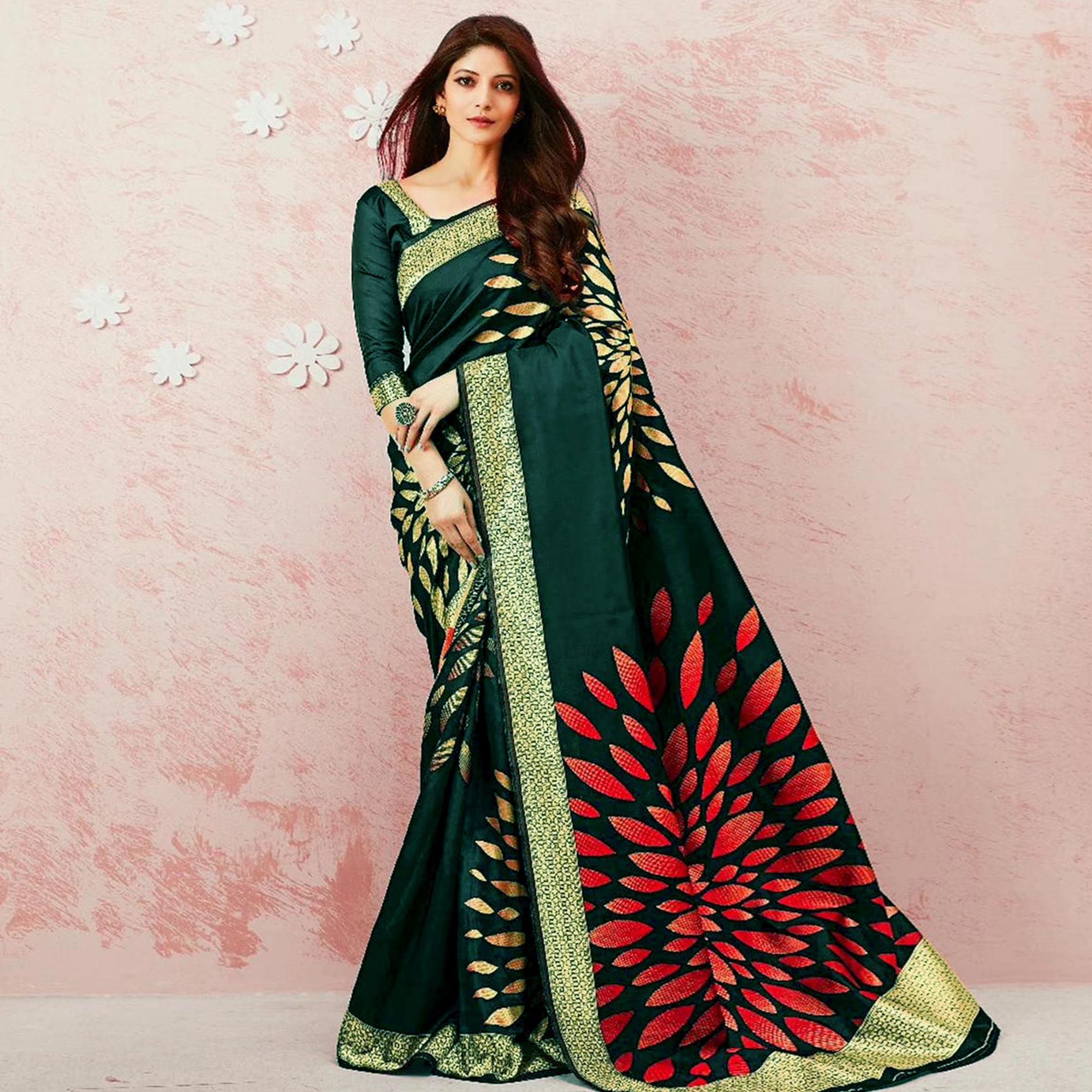 Green Festive Wear Woven Art Silk Saree - Peachmode