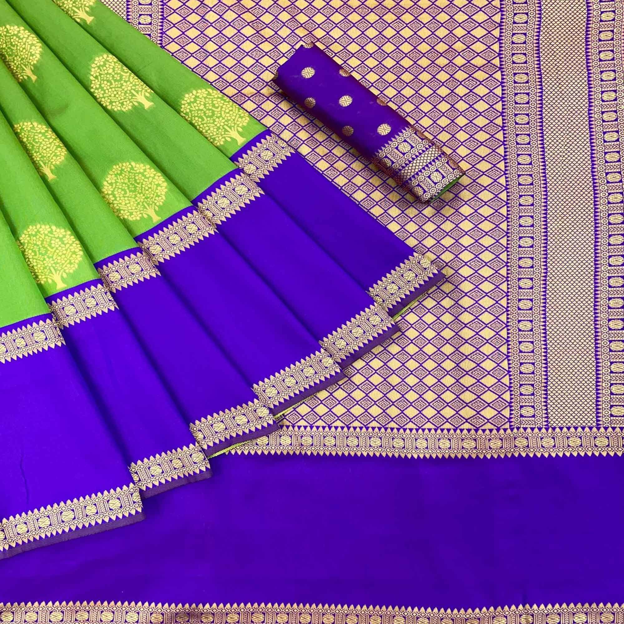 Green Festive Wear Woven Art Silk Saree - Peachmode