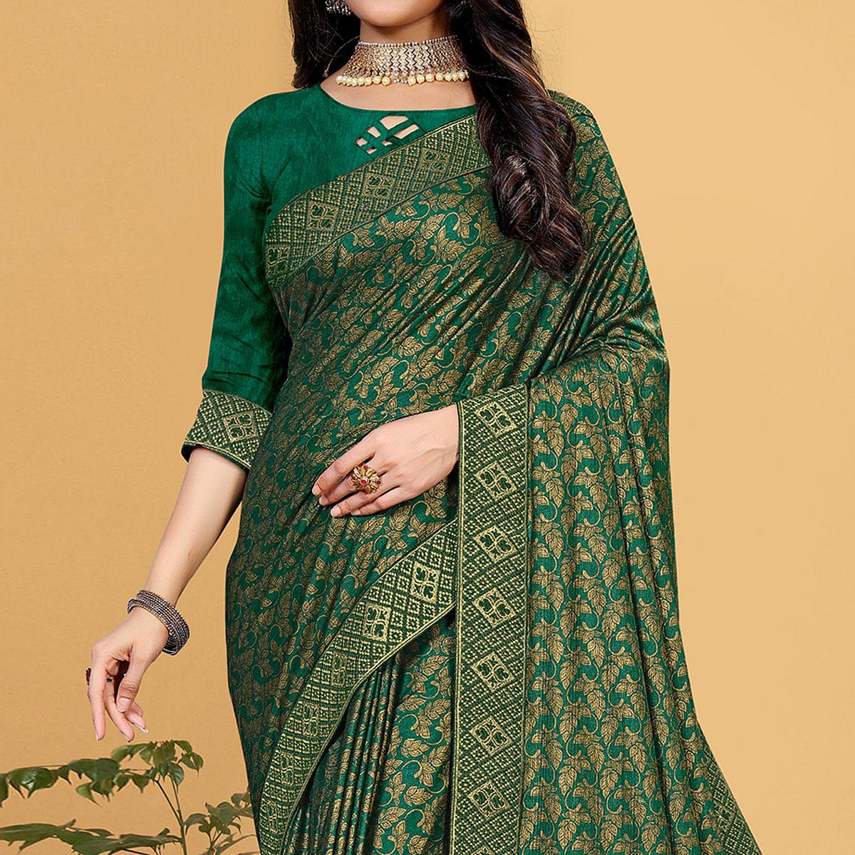 Green Festive Wear Woven Art Silk Saree - Peachmode