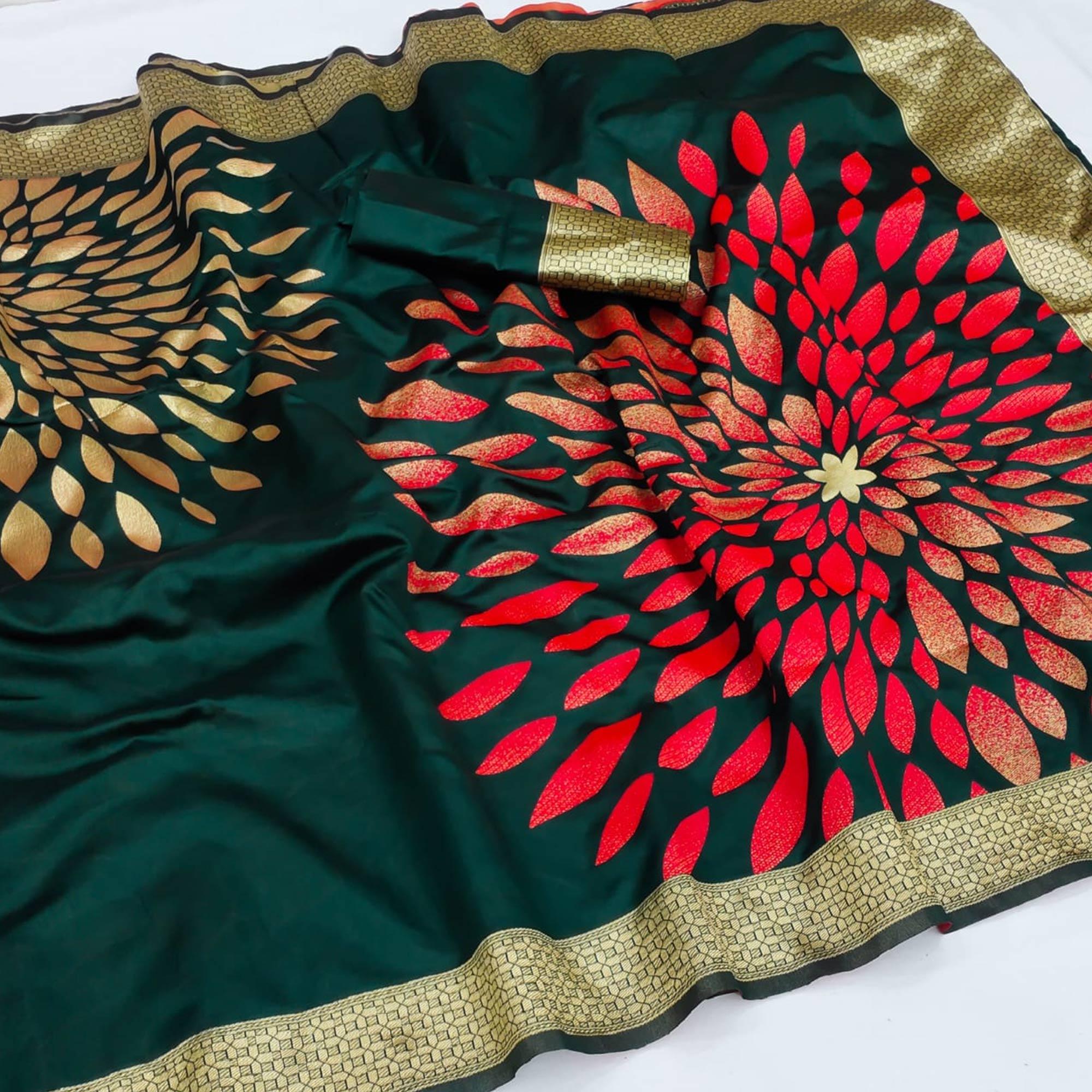 Green Festive Wear Woven Art Silk Saree - Peachmode