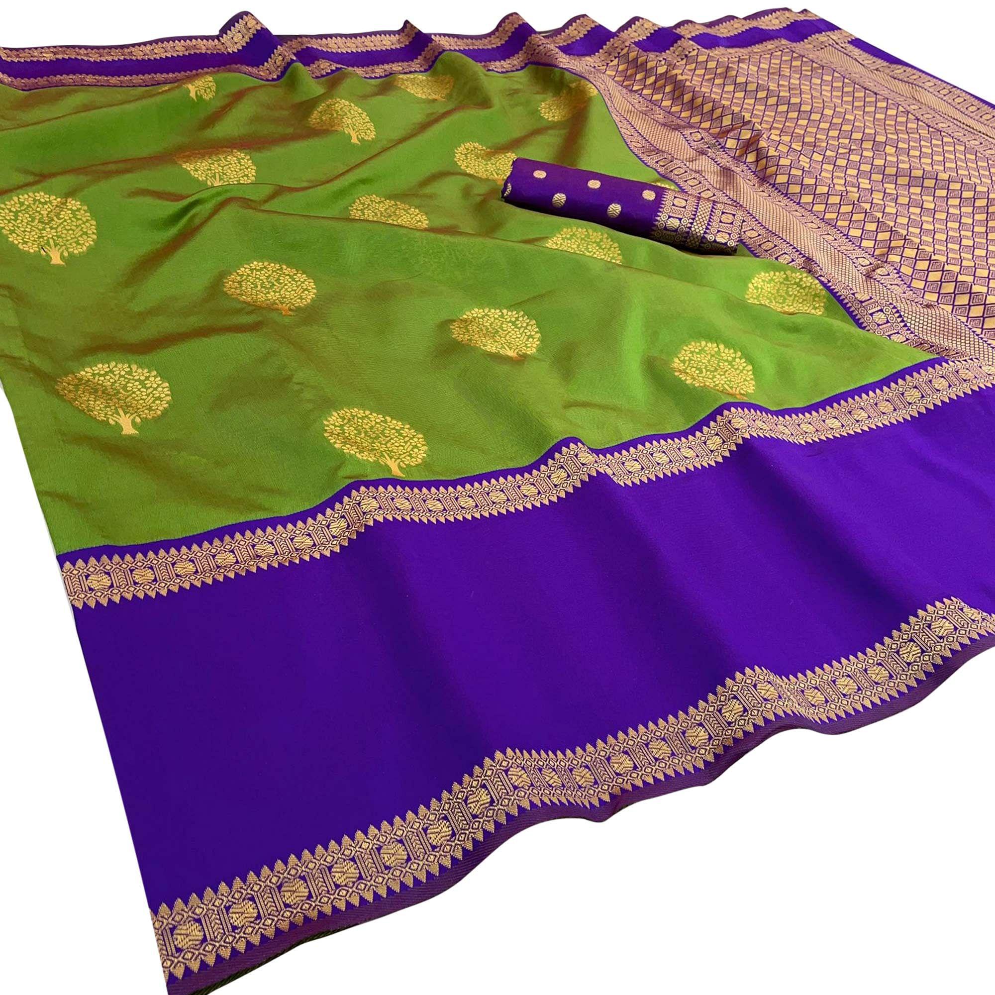 Green Festive Wear Woven Art Silk Saree - Peachmode
