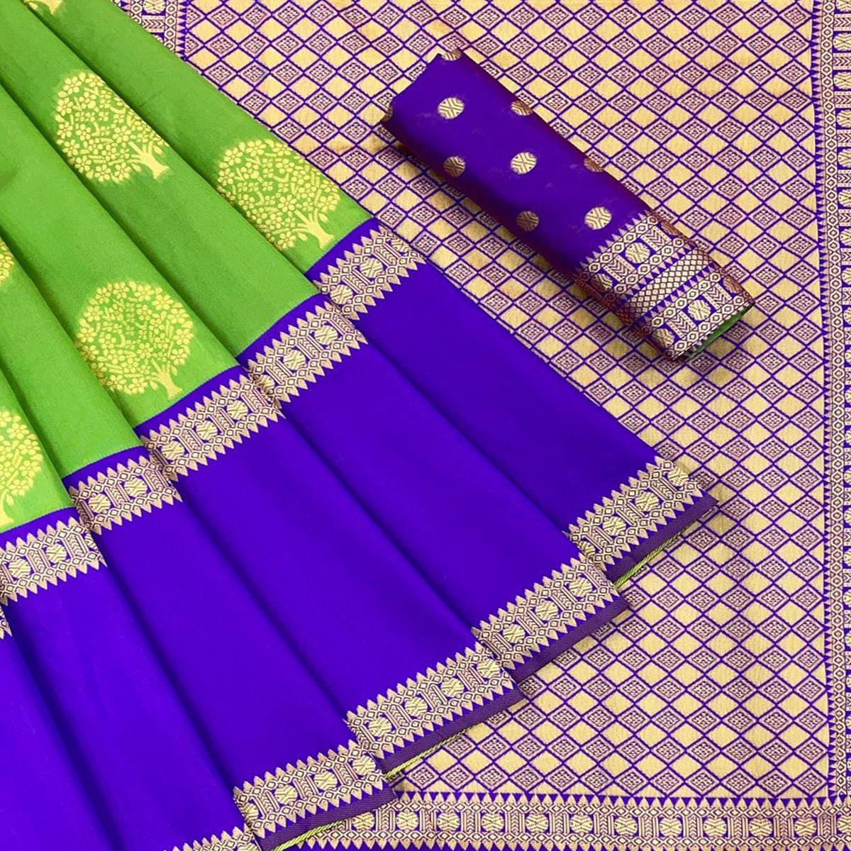 Green Festive Wear Woven Art Silk Saree - Peachmode