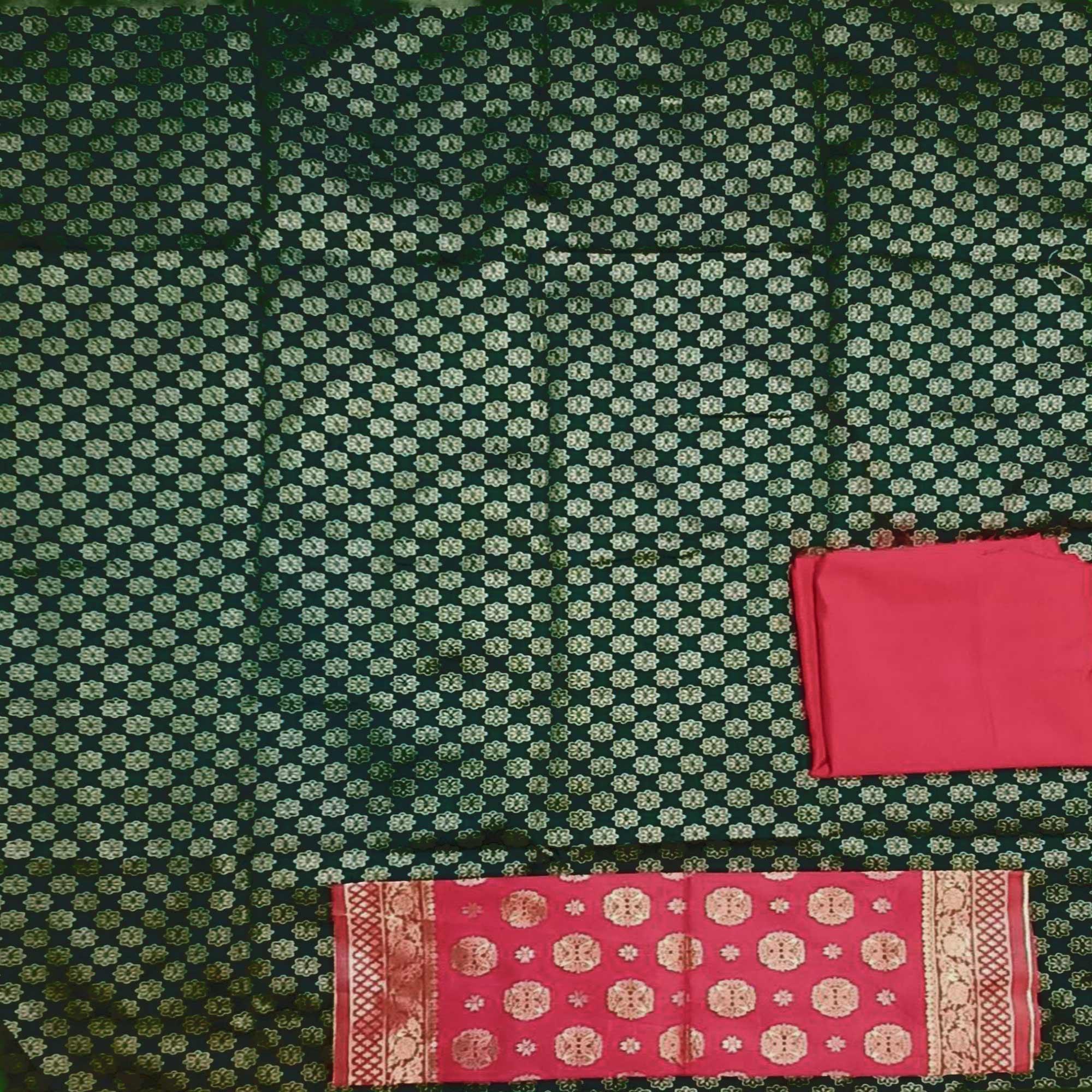 Green Festive Wear Woven Banarasi Silk Dress Material - Peachmode