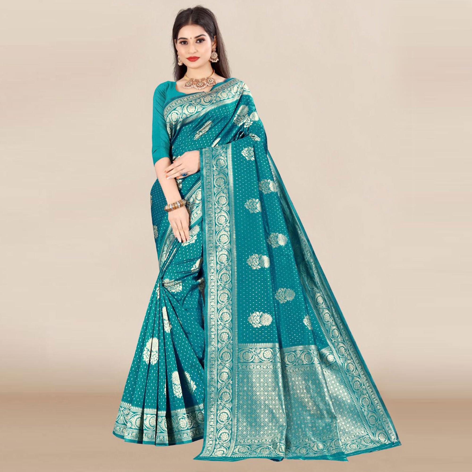 Green Festive Wear Woven Banarasi Silk Saree - Peachmode