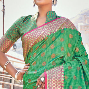 Green Festive Wear Woven Banarasi Silk Saree - Peachmode