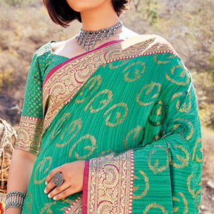 Green Festive Wear Woven Banarasi Silk Saree - Peachmode