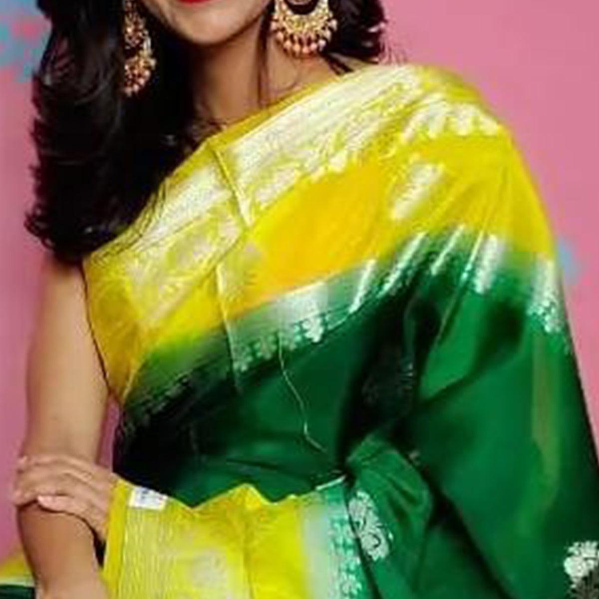 Green Festive Wear Woven Banarasi Silk Saree - Peachmode