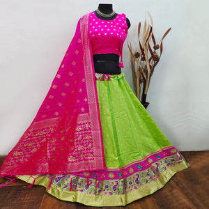 Green Festive Wear Woven Brocade Lehenga Choli - Peachmode