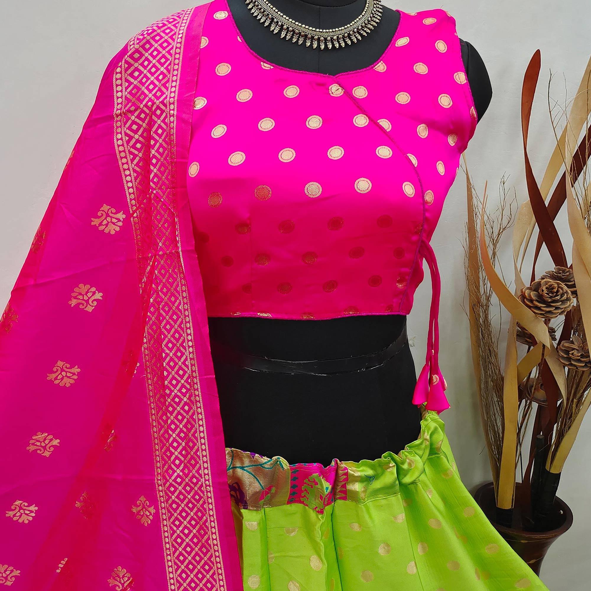 Green Festive Wear Woven Brocade Lehenga Choli - Peachmode