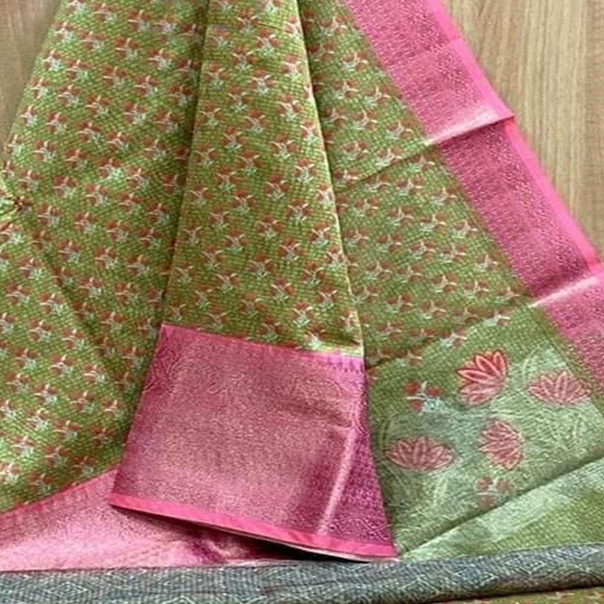 Green Festive Wear Woven Chanderi Silk Saree - Peachmode