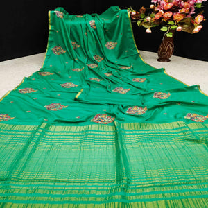 Green Festive Wear Woven Cotton Silk Saree - Peachmode