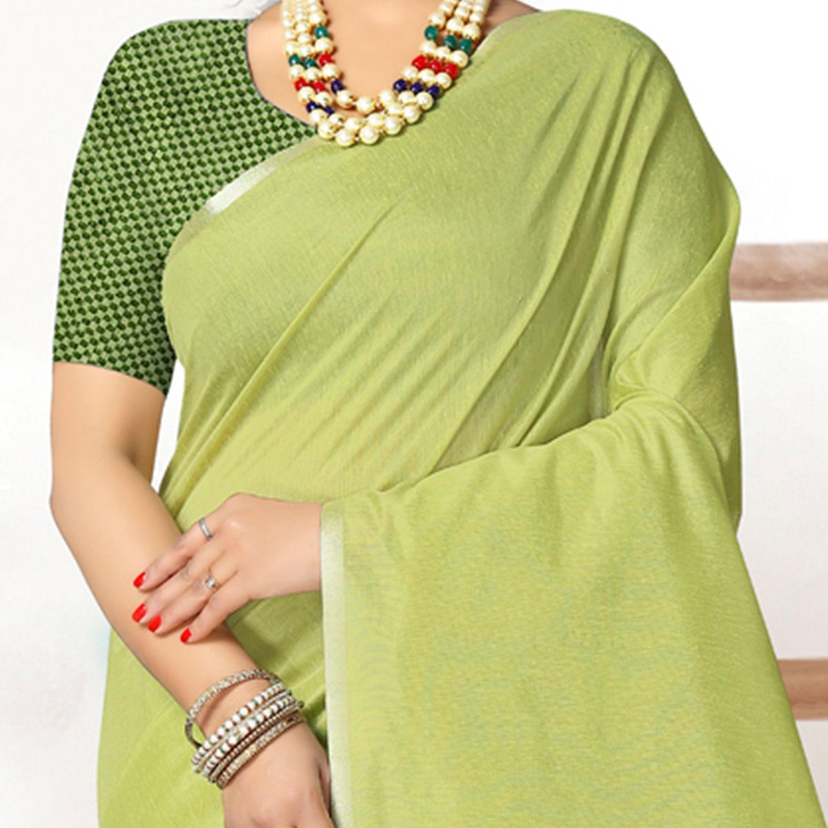 Green Festive Wear Woven Cotton Silk Saree - Peachmode