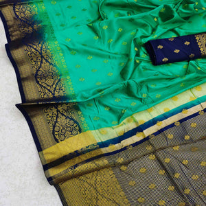 Green Festive Wear Woven Cotton Silk Saree - Peachmode