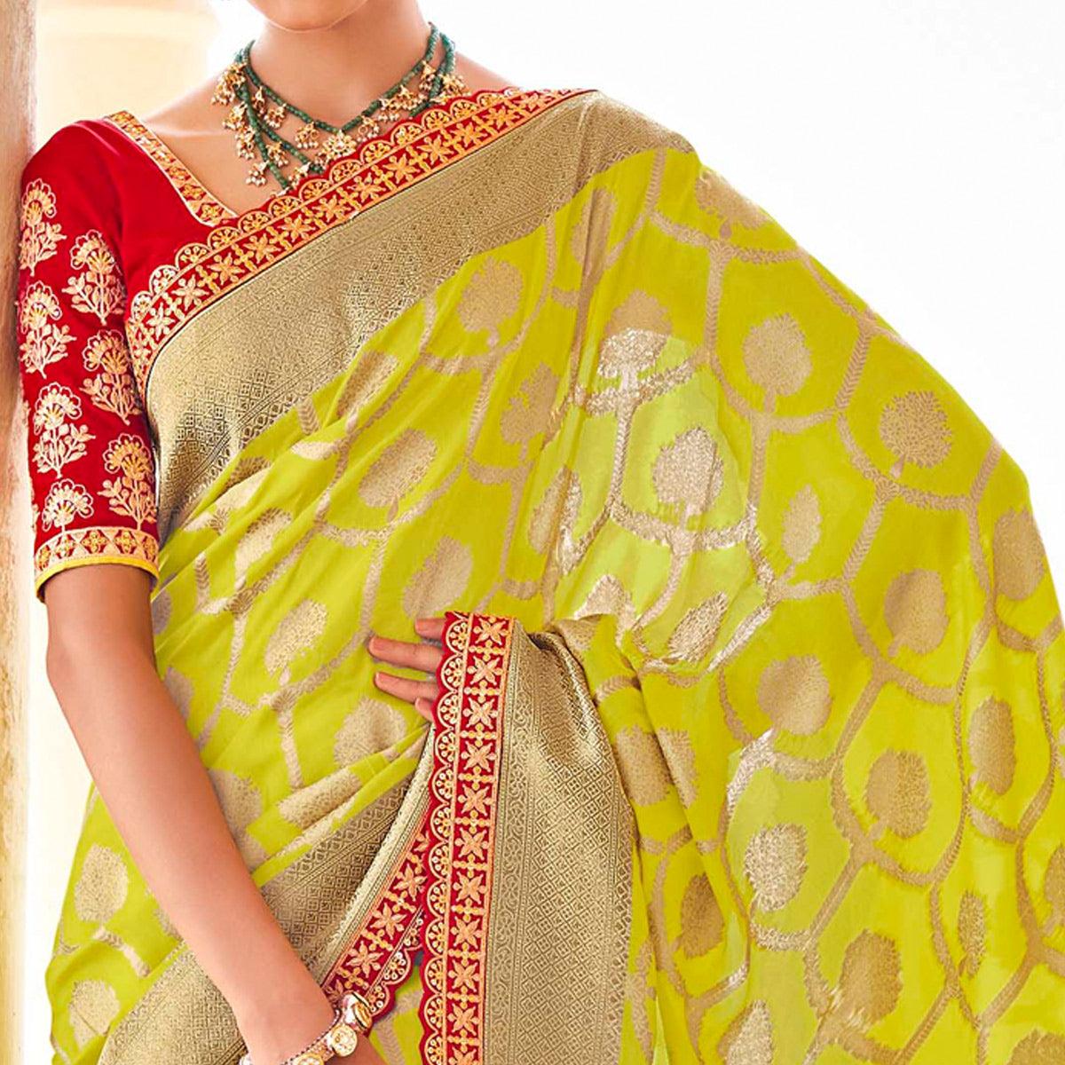 Green Festive Wear Woven Dola Silk Saree - Peachmode