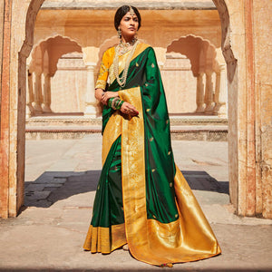 Green Festive Wear Woven-Embroidered Silk Saree - Peachmode