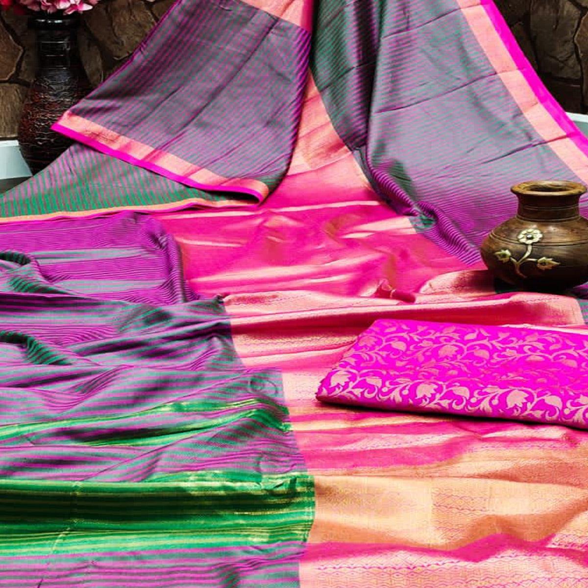 Green Festive Wear Woven Heavy Rich Cotton Silk Saree - Peachmode
