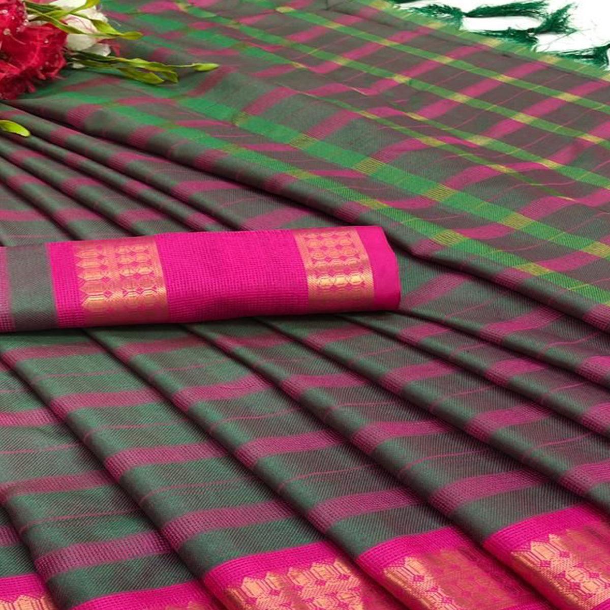 Green Festive Wear Woven Heavy Rich Cotton Silk Saree - Peachmode